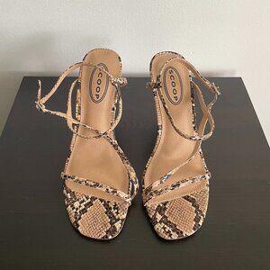 Scoop Snakeskin Heeled Sandals
